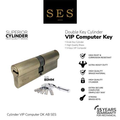 SILINDER KUNCI – CYLINDER SES VIP KOMPUTER 80MM DK (DOUBLE KEY) AB