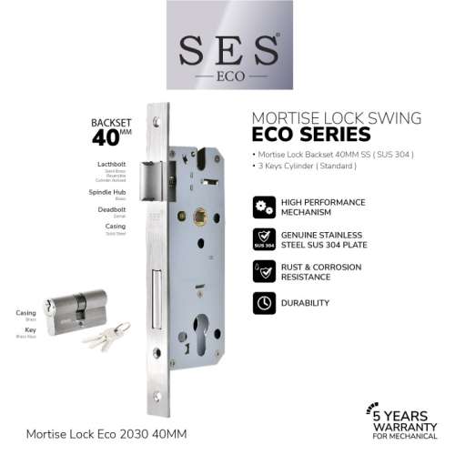 BODY KUNCI – MORTISE LOCK SES ECO E2030 – 40MM SS