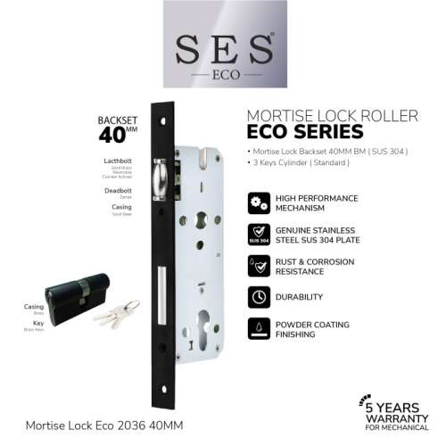 BODY KUNCI – MORTISE LOCK SES ECO ROLLER E2036 – 40MM BM