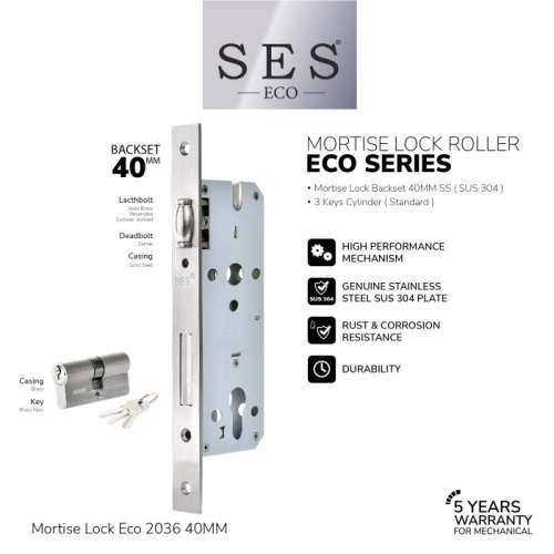 BODY KUNCI – MORTISE LOCK SES ECO ROLLER E2036 – 40MM SS