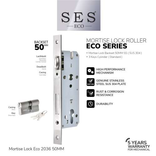 BODY KUNCI – MORTISE LOCK SES ECO ROLLER E2036 – 50MM SS